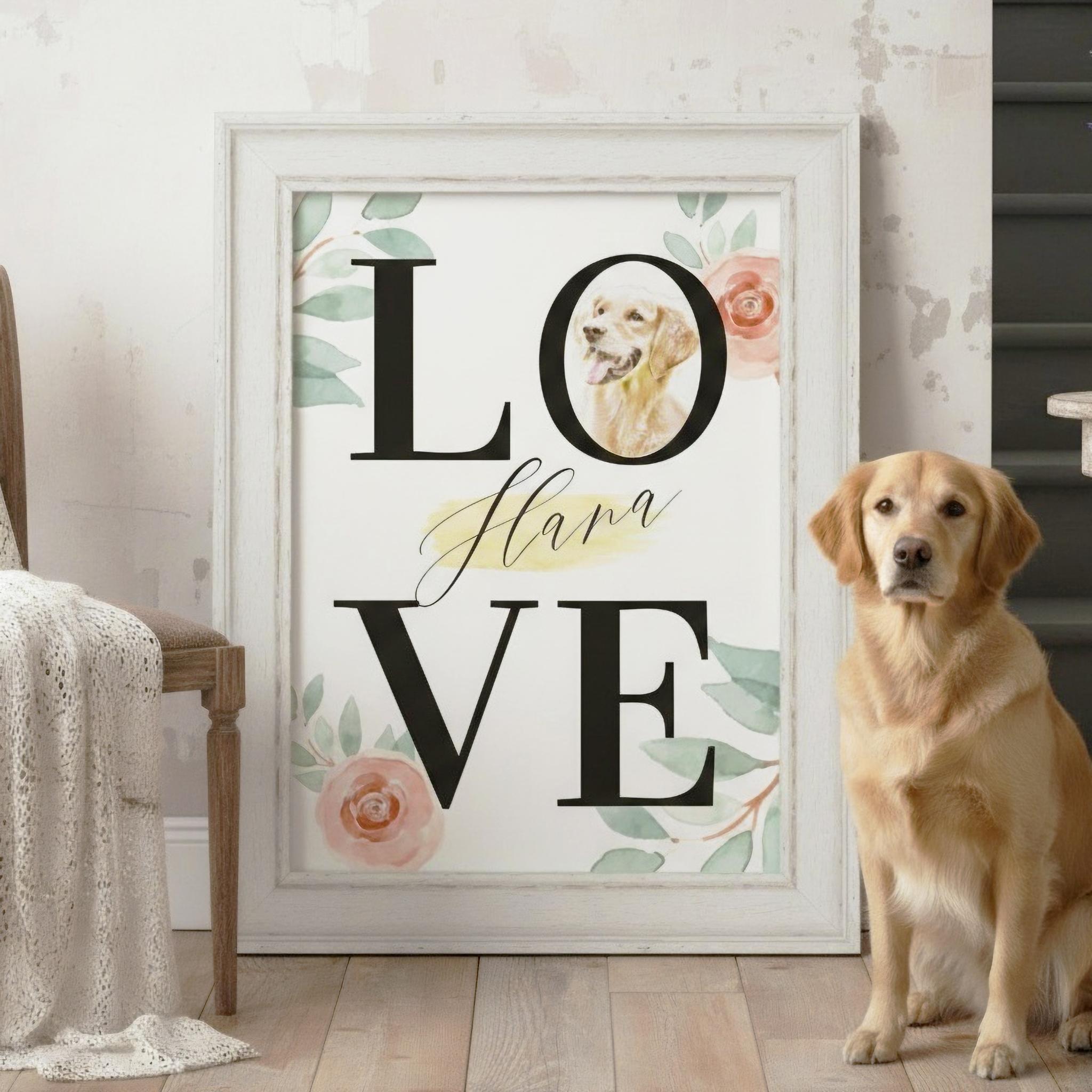 大切なペットへの思いを形に！スケッチ風うちの子LOVEフラワーアートポスター★データ版プレゼント付き★