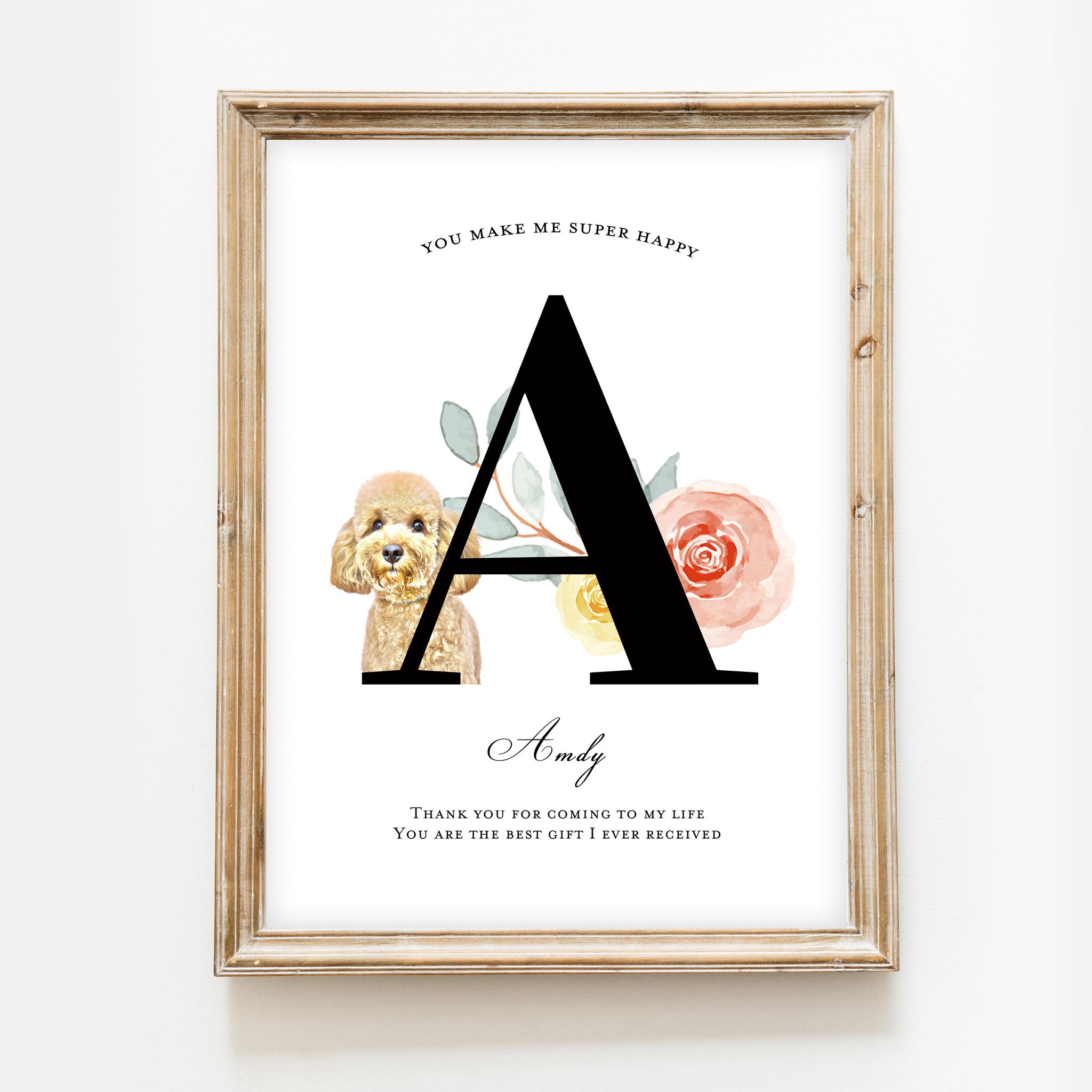 大切なペットへの思いを形に！スケッチ風うちの子イニシャルアートポスター★データ版プレゼント付き★